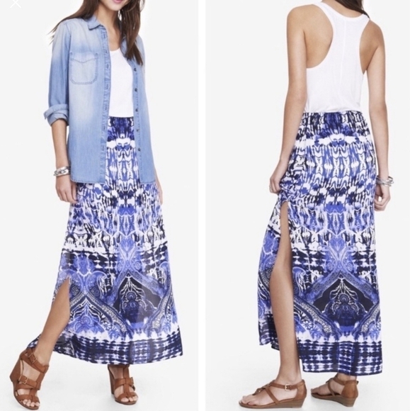 Nwot Express Printed Chiffon Modest Maxi Skirt - Size: XS - Picture 2 of 15